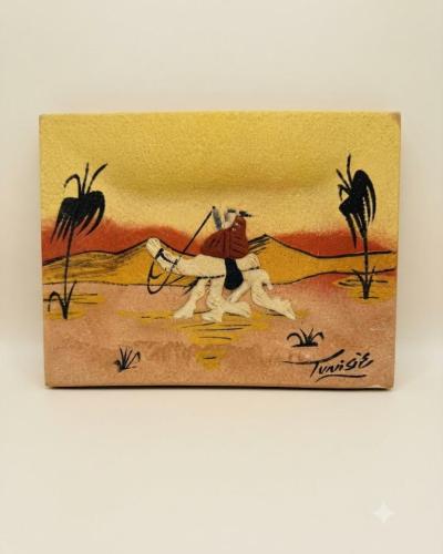 Handcrafted Tunisian Sand Art Desert Scene in Wooden Frame